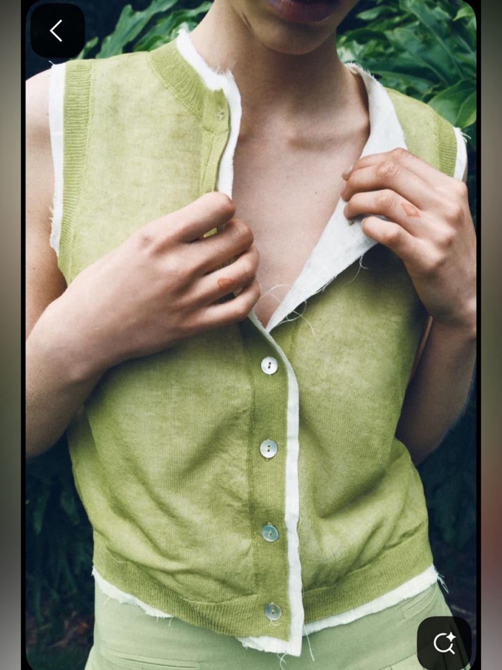 Zara Linen Vest Green Layered S
